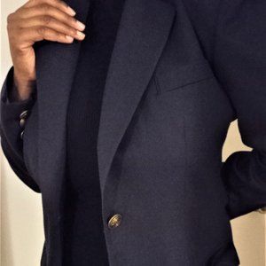 Casual Single-Button Navy Wool Blazer, Size 8